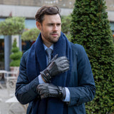 DENTS Hadleigh men’s handsewn lined leather gloves in black – worn