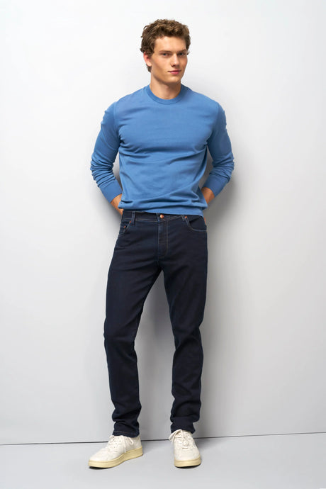 MEYER Jeans – M5 6288 Modern Fit – Multicolour Stitch Super Stretch Denim – Overdyed Dark Blue