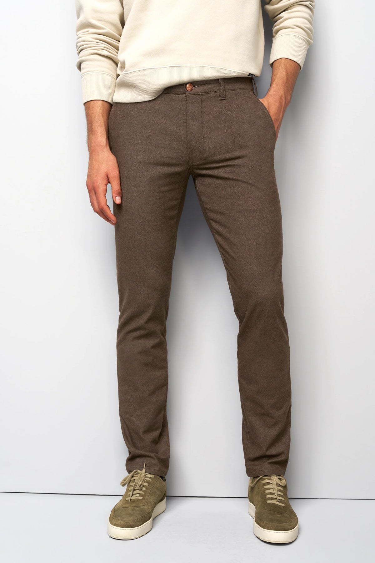MEYER M5 Move 6194 Woolen Look Chinos - Super Stretch Organic Cotton - Khaki