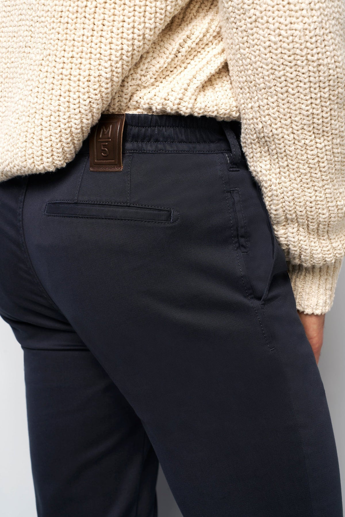 MEYER M5 Move 6502 Jersey Look Chinos - Super Stretch Organic Cotton - Navy