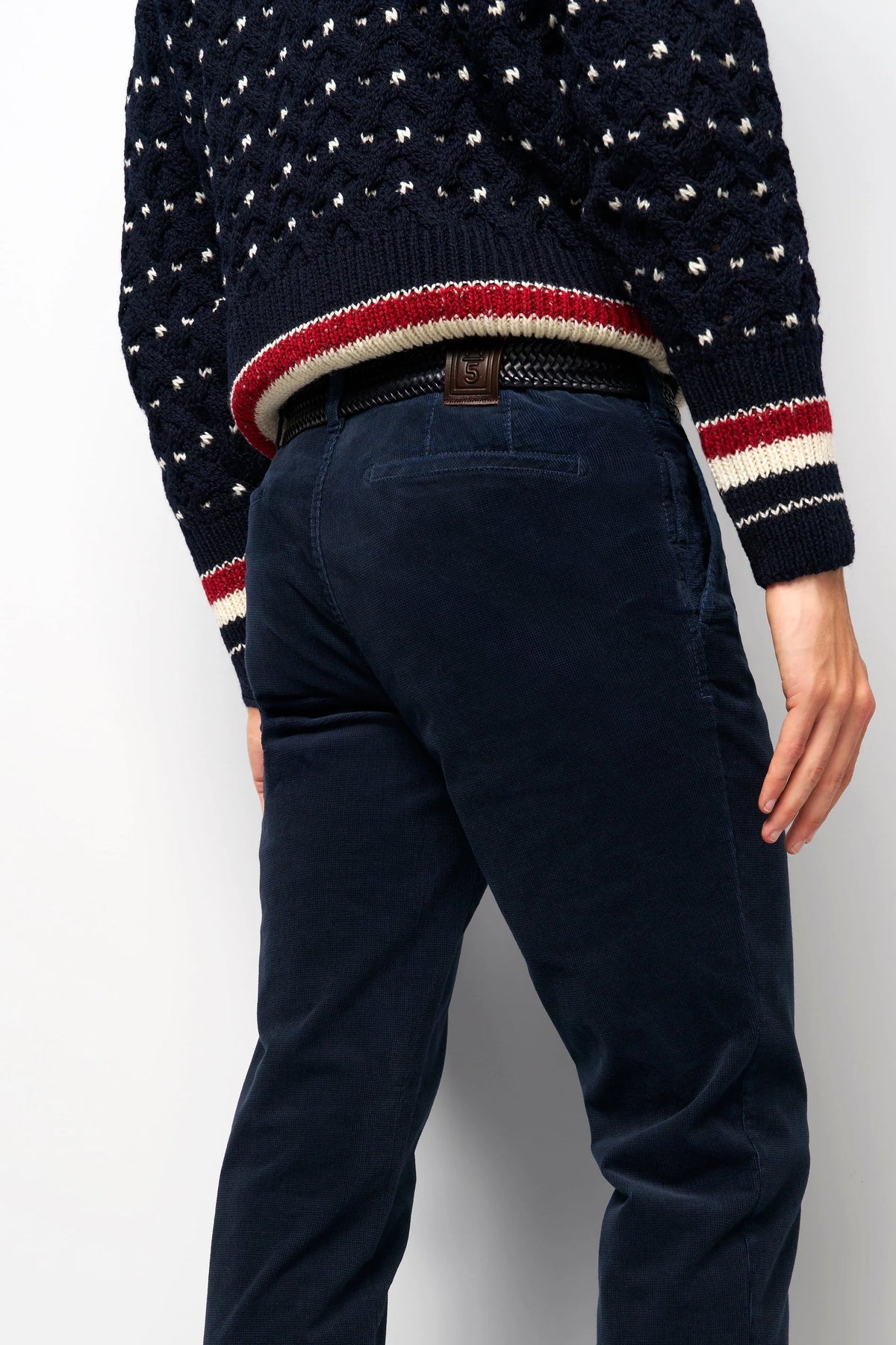 MEYER M5 Move 6598 Fancy Cord Chinos - Super Stretch Organic Cotton - Navy