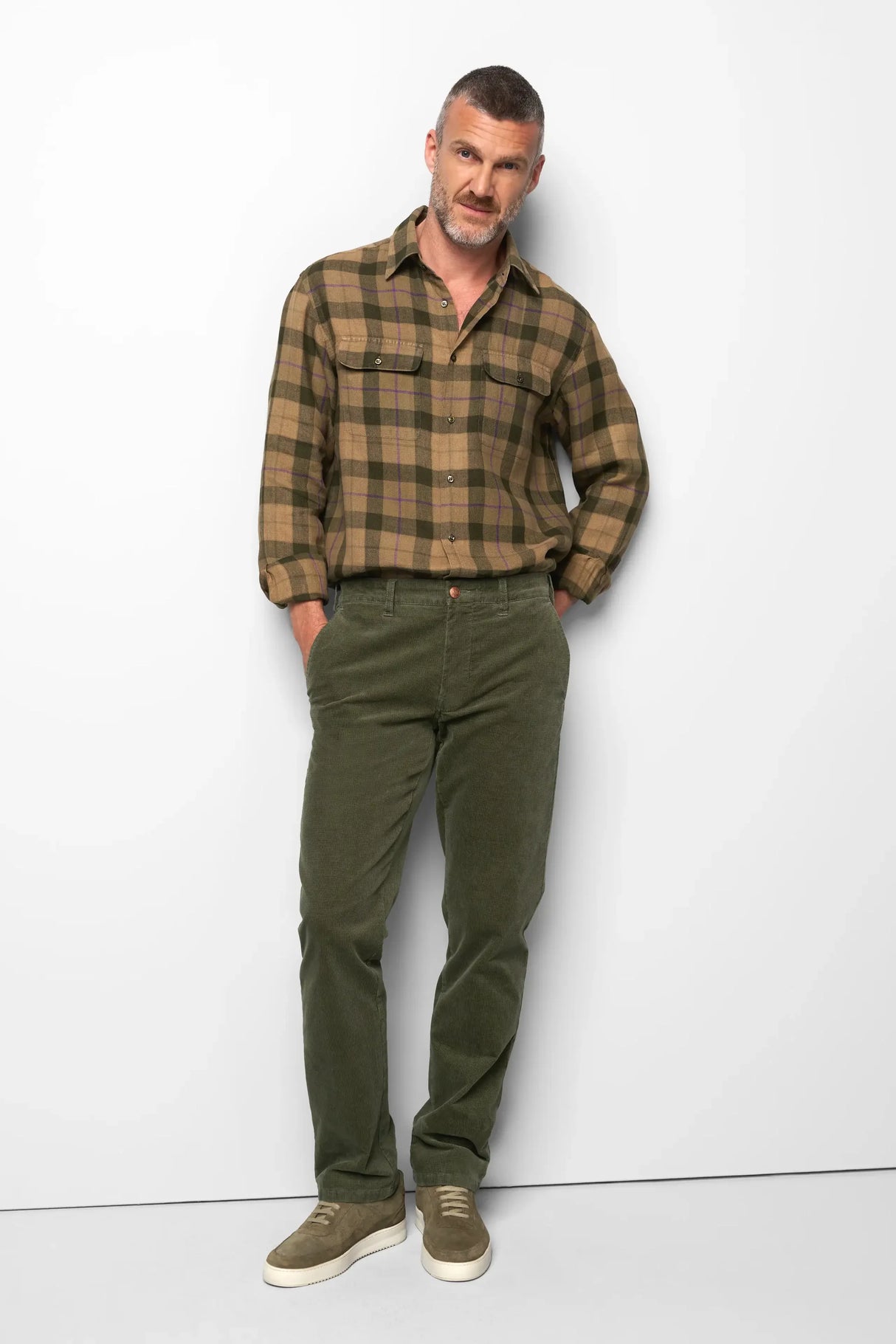 MEYER M5 Move 6598 Fancy Cord Chinos - Super Stretch Organic Cotton - Olive