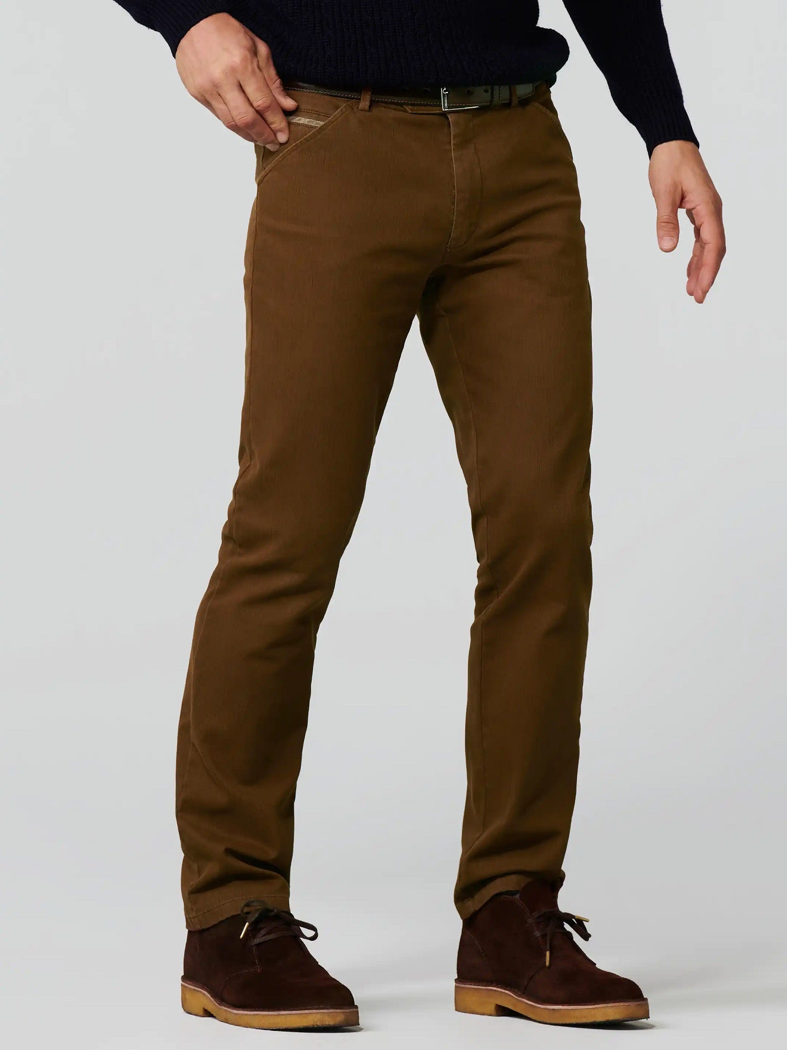 40% OFF - MEYER Trousers - Chicago 5606 Micro Structure Cotton Chinos - Caramel
