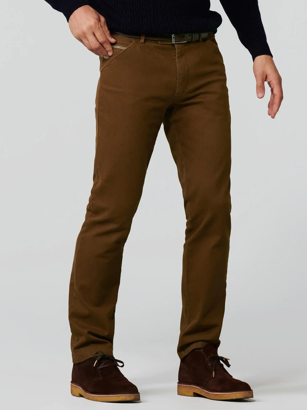 40% OFF - MEYER Trousers - Chicago 5606 Micro Structure Cotton Chinos - Caramel - Sizes: 32 REG, 34 LONG & 38 SHORT