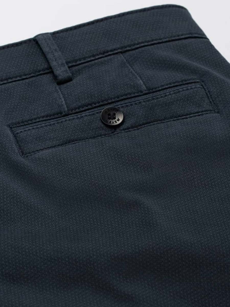 MEYER Trousers - New York 5602 Micro Print Twill Cotton Chinos - Navy
