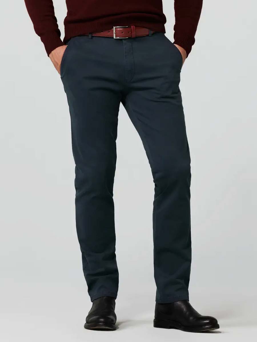 MEYER Trousers - New York 5602 Micro Print Twill Cotton Chinos - Navy