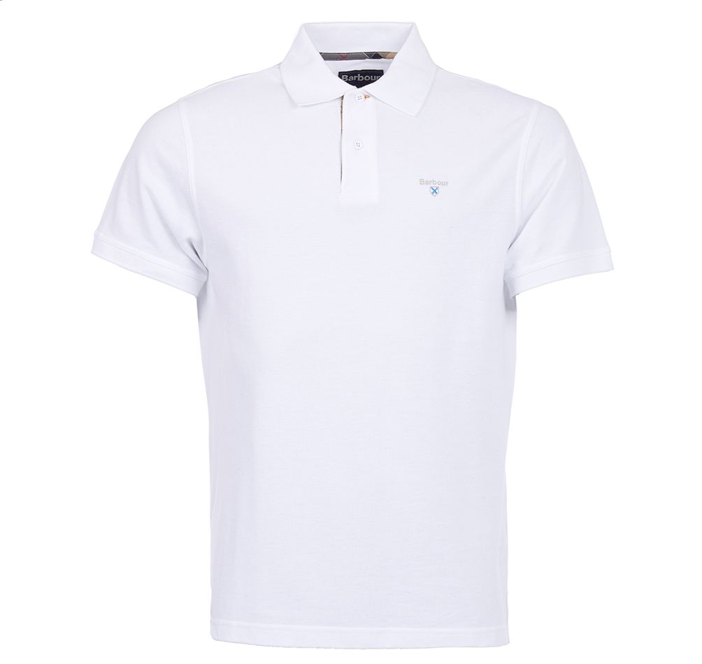 BARBOUR Tartan Pique Polo Shirt - Men's - White/Dress