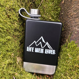 LIFE WELL LIVED Mountain Edition 12oz Hip Flask - Black