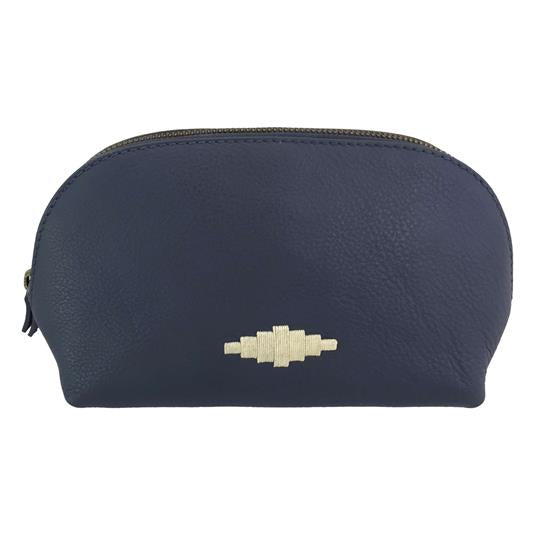 PAMPEANO - Brillo Cosmetic Bag - Navy Leather with Cream Stitching