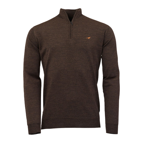 LAKSEN Norfolk Zip Neck Merino Sweater - Mens - Brownie