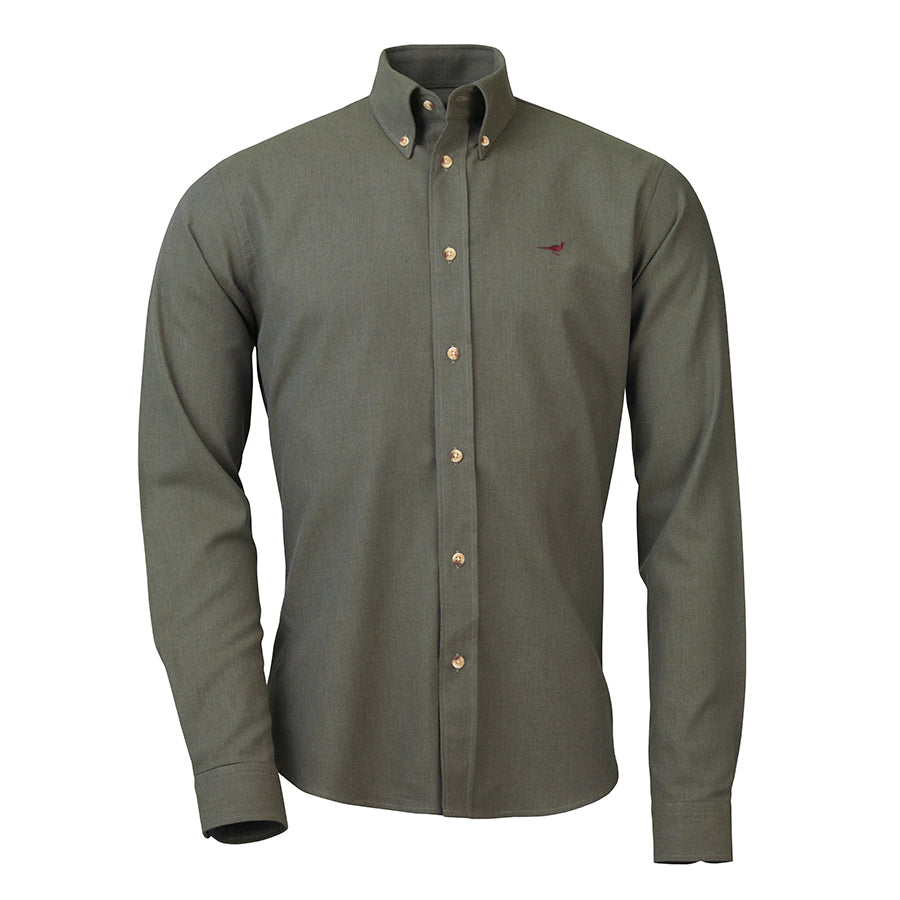 LAKSEN Oliver Brushed Cotton Shirt - Mens - Olive