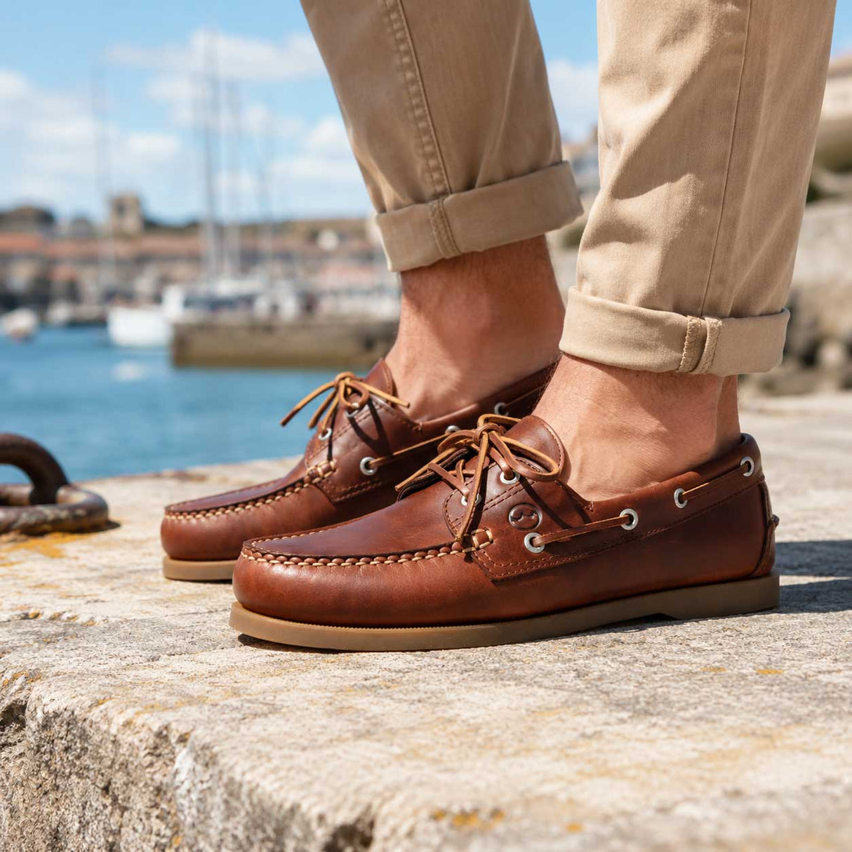 ORCA BAY Mens Creek Leather Deck Shoes - Saddle