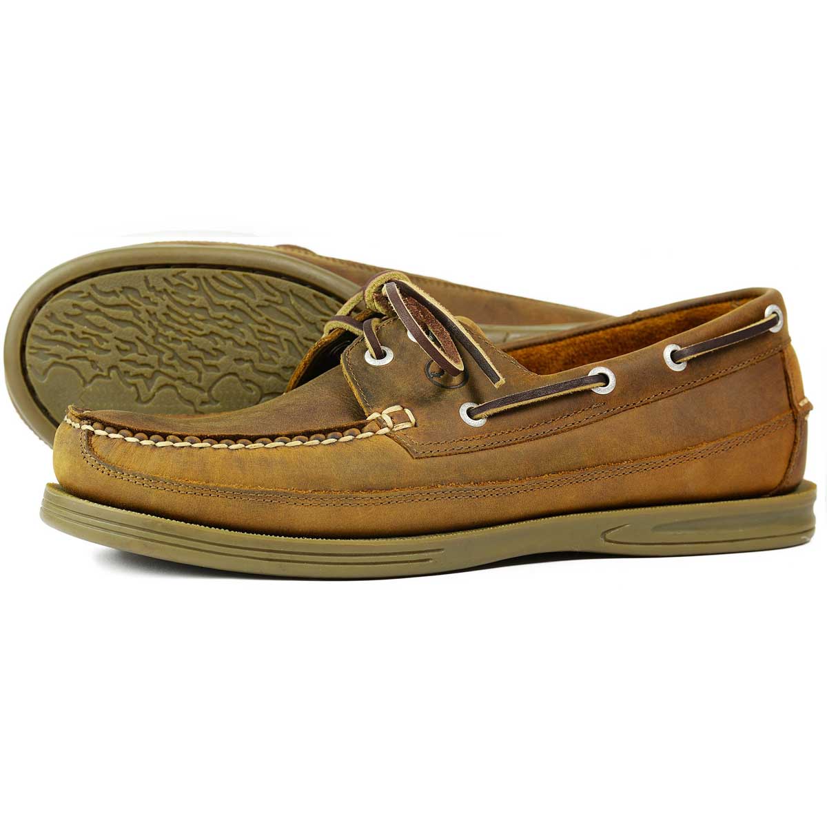 ORCA BAY Mens Fowey Leather Deck Shoes - Sand