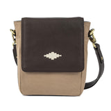 PAMPEANO Bandolera crossbody bag - brown leather and sand canvas
