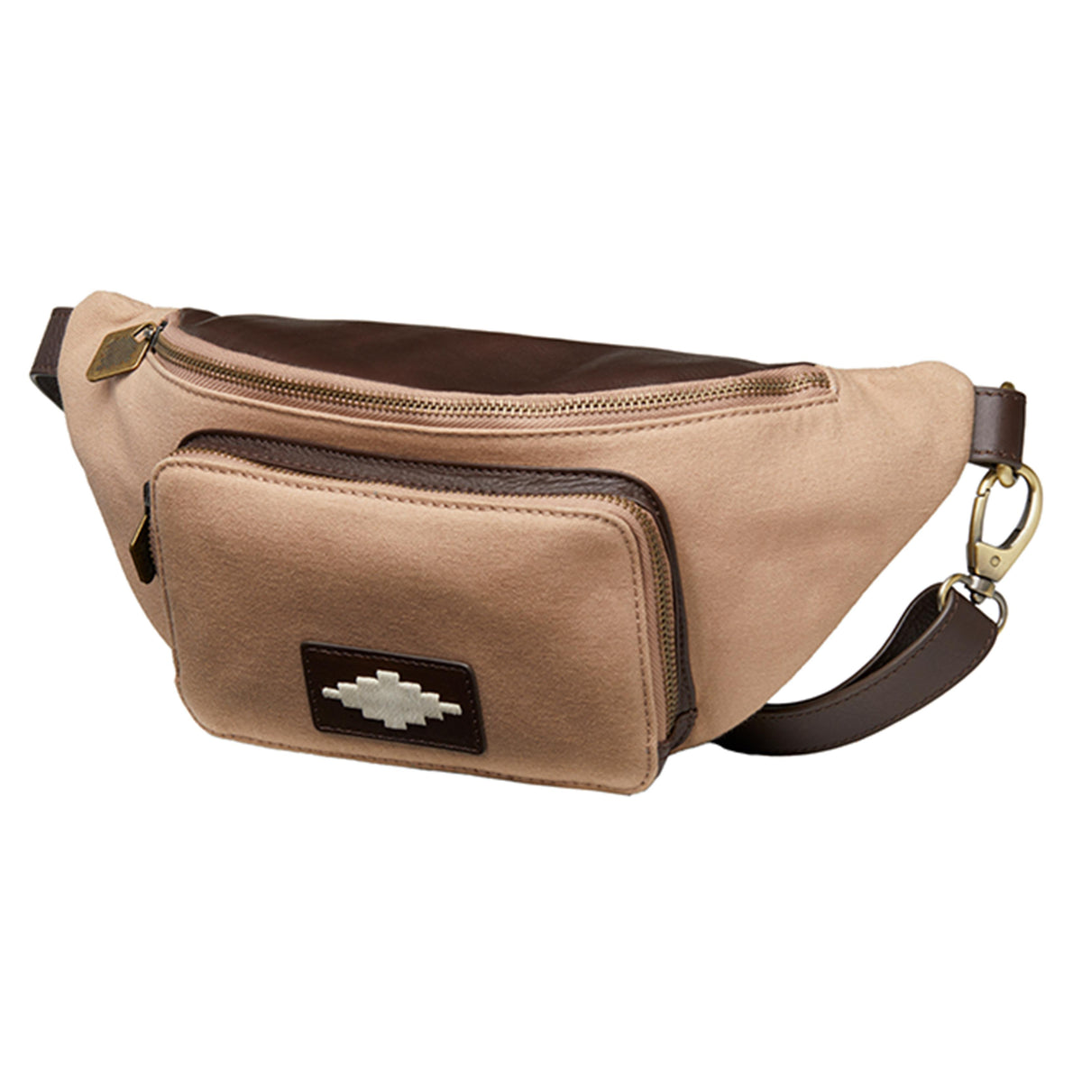 PAMPEANO Rinonera crossbody bag - brown leather and sand canvas