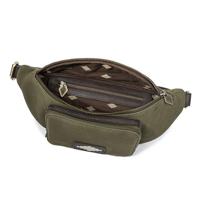 PAMPEANO Rinonera crossbody bag - brown leather and forest canvas - image 4