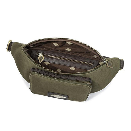 PAMPEANO Rinonera crossbody bag - brown leather and forest canvas – interior and functional detail