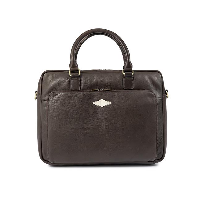 PAMPEANO Mensajero briefcase - brown leather with cream stitching - image 2