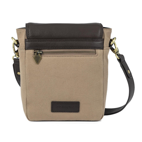 PAMPEANO Bandolera crossbody bag - brown leather and sand canvas – alternative product view
