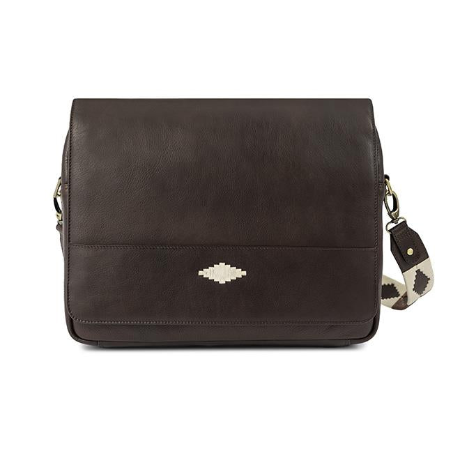 PAMPEANO Entregar messenger bag - brown leather with cream stitching
