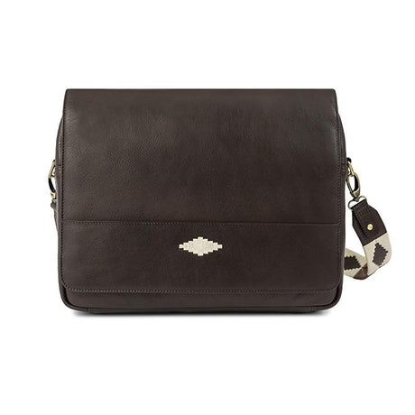 PAMPEANO Entregar messenger bag - brown leather with cream stitching – front product view