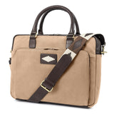 PAMPEANO Mensajero briefcase - brown leather and sand canvas with cream stitching