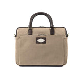 PAMPEANO Mensajero briefcase - brown leather and sand canvas with cream stitching - image 3