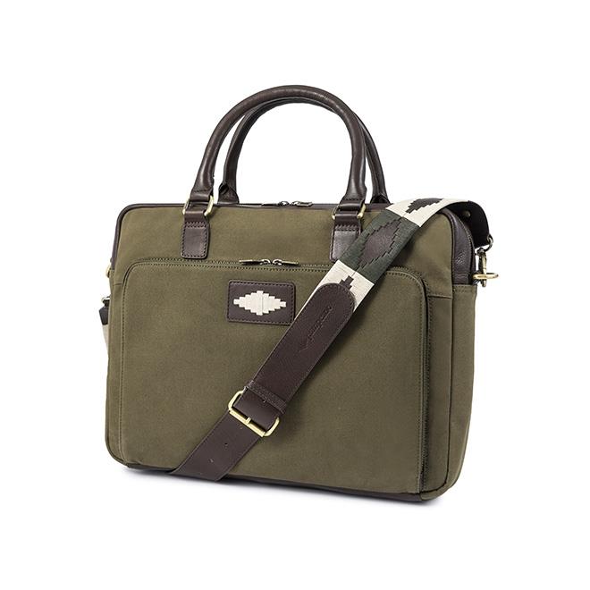 PAMPEANO Mensajero briefcase - brown leather and forest canvas