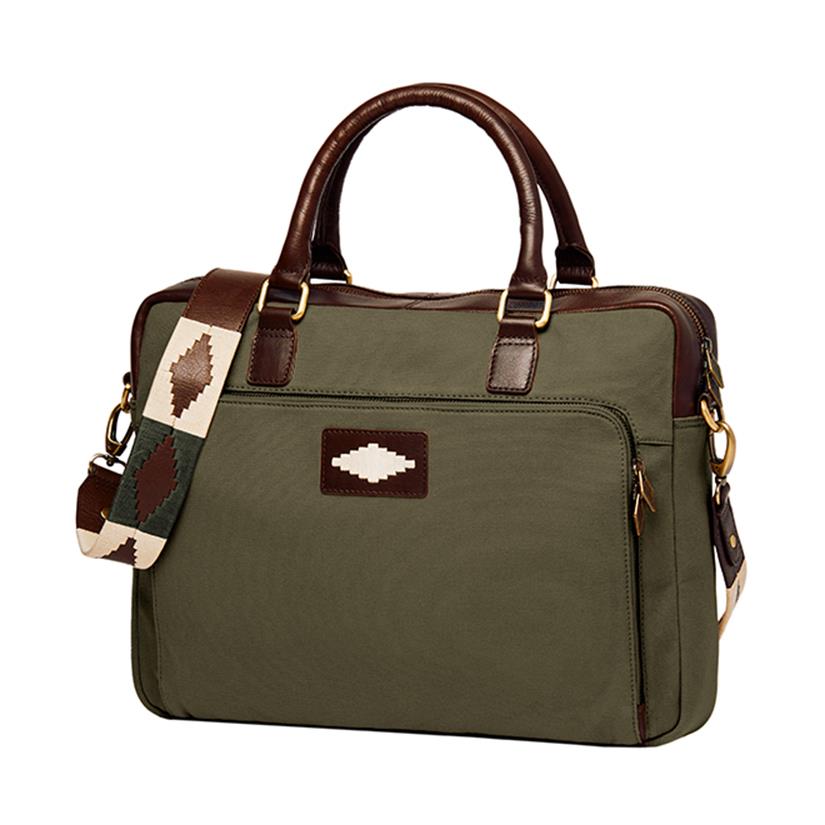 PAMPEANO Mensajero briefcase - brown leather and forest canvas - image 2