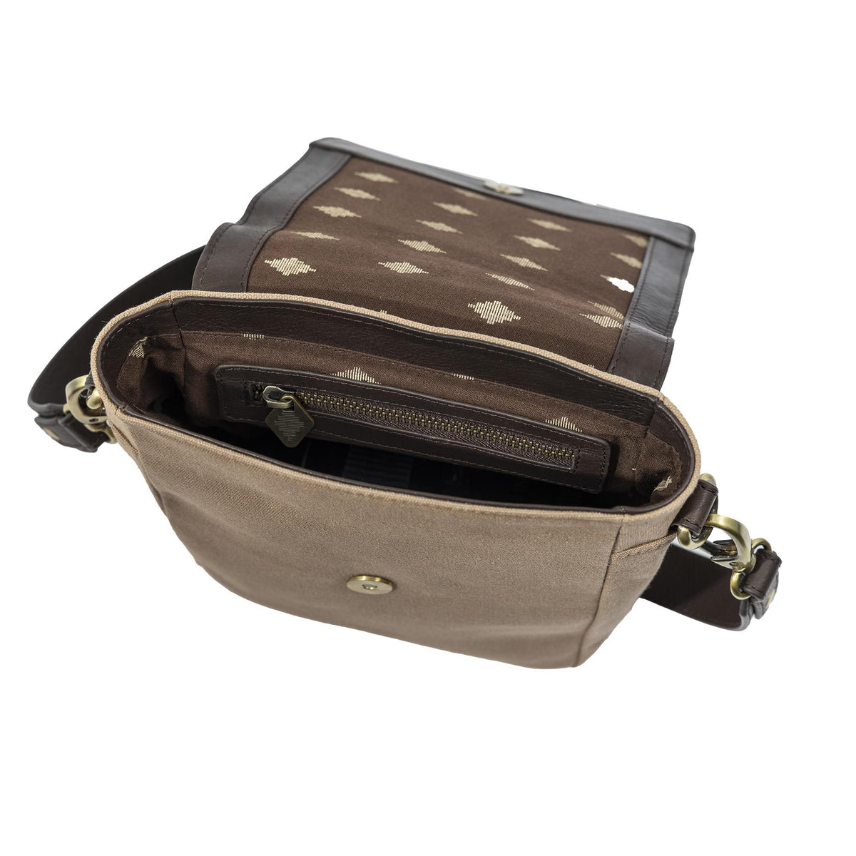 PAMPEANO Bandolera crossbody bag - brown leather and sand canvas - image 3