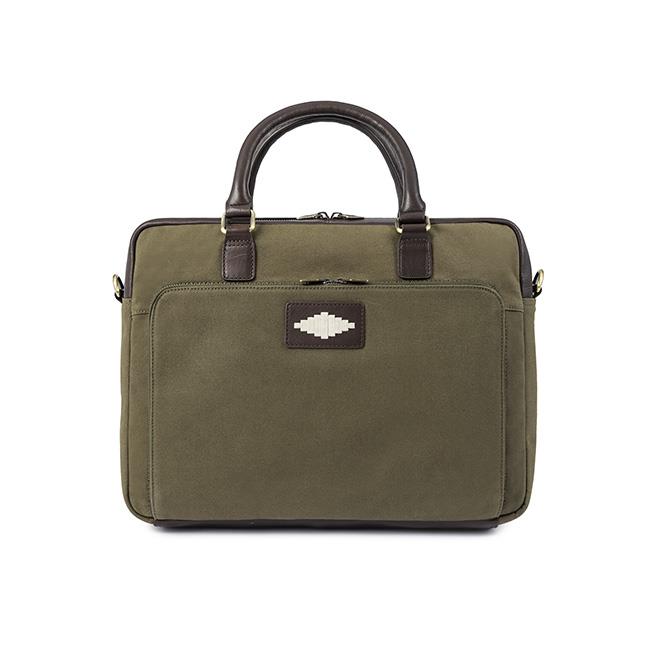 PAMPEANO Mensajero briefcase - brown leather and forest canvas - image 3