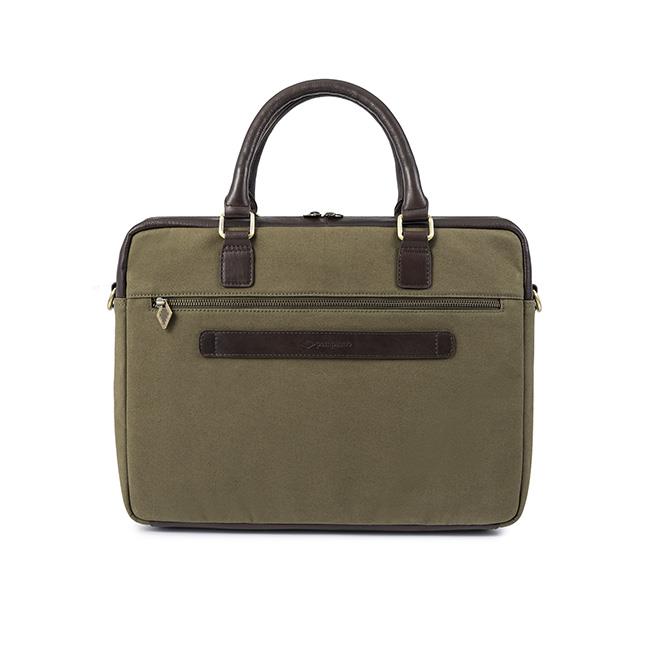 PAMPEANO Mensajero briefcase - brown leather and forest canvas - image 4