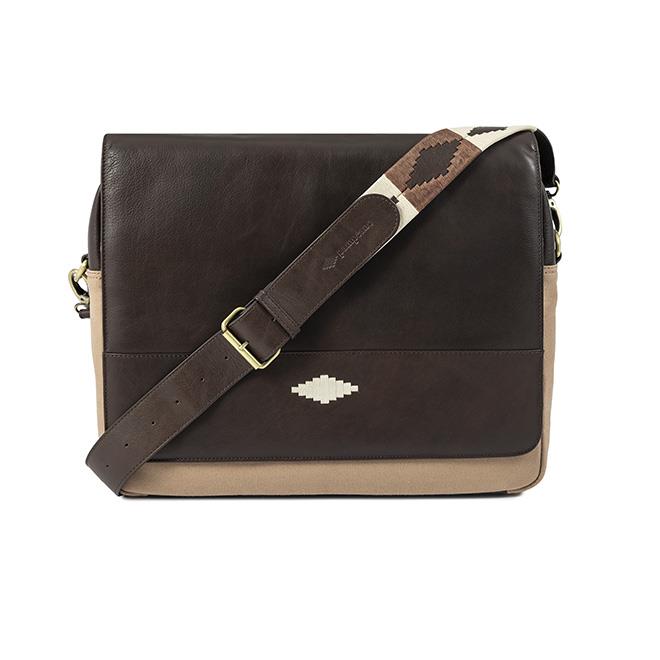 PAMPEANO Entregar messenger bag - brown leather and sand canvas - image 2