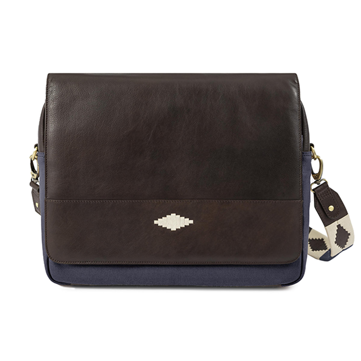 PAMPEANO Entregar messenger bag - brown leather and navy canvas