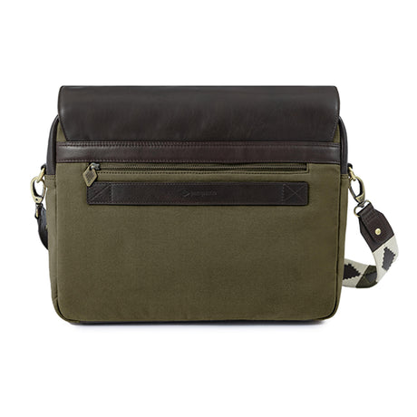 PAMPEANO Entregar messenger bag - brown leather and forest canvas – handcrafted material and construction detail