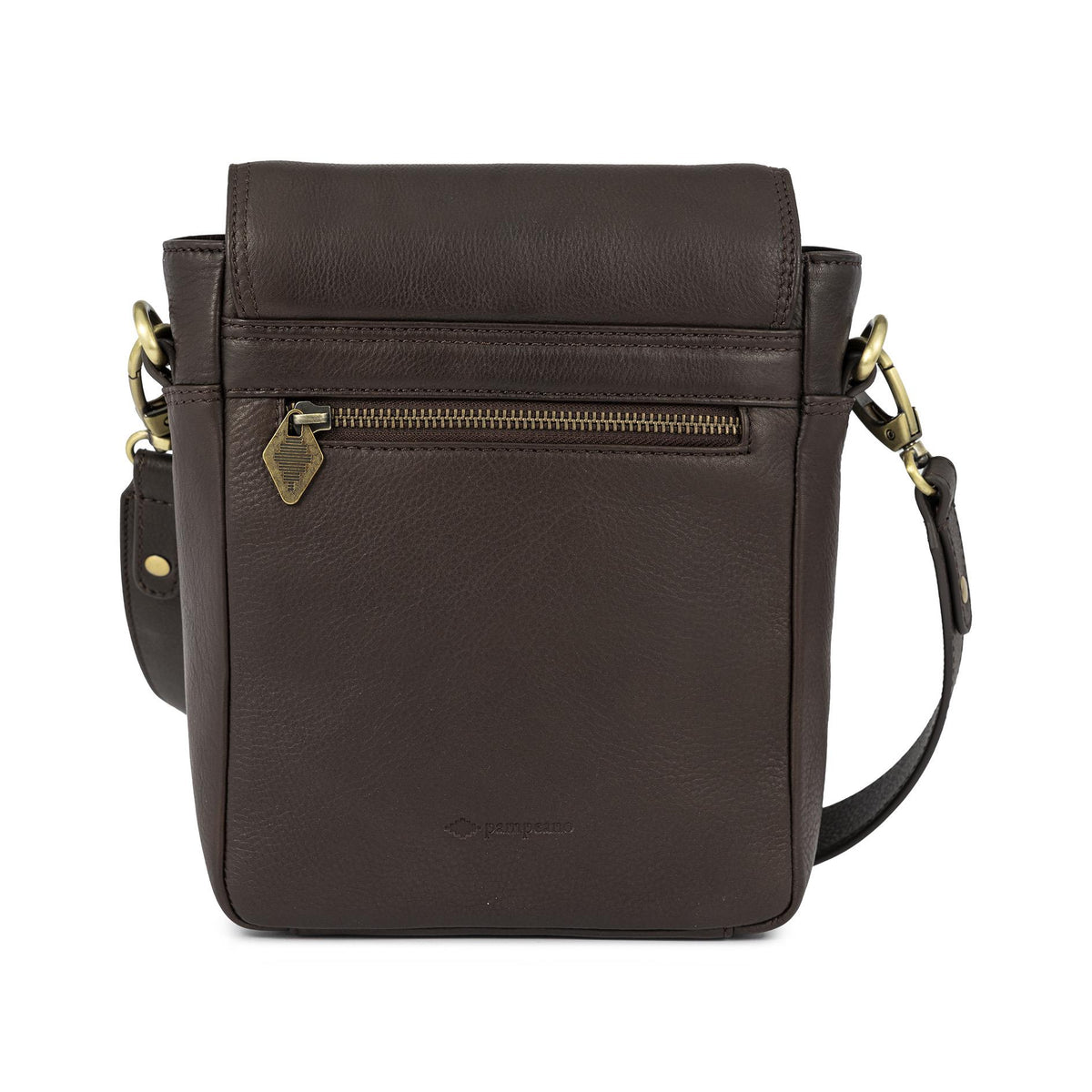 PAMPEANO Bandolera crossbody bag - brown leather with cream stitching - image 2