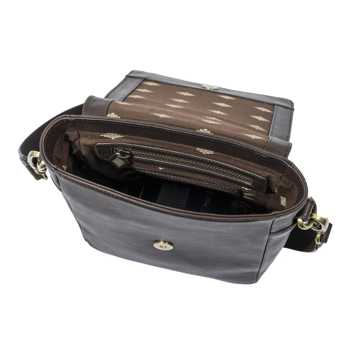 PAMPEANO Bandolera crossbody bag - brown leather with cream stitching - image 3