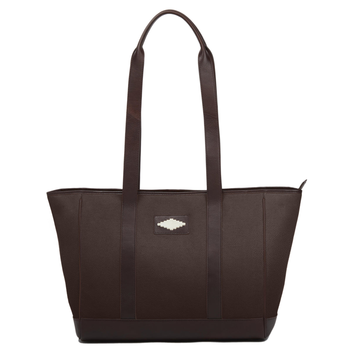 PAMPEANO Bolso tote bag - brown leather with cream stitching