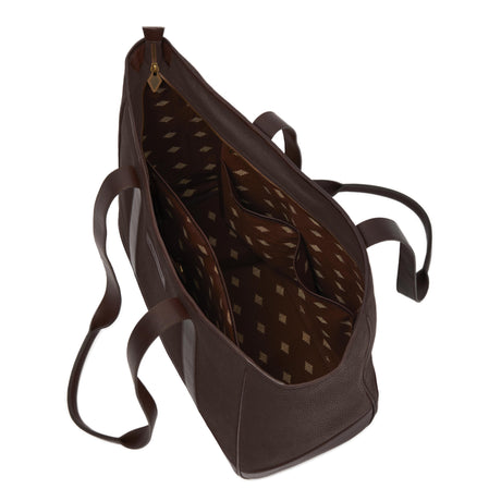 PAMPEANO Bolso tote bag - brown leather with cream stitching – interior and functional detail