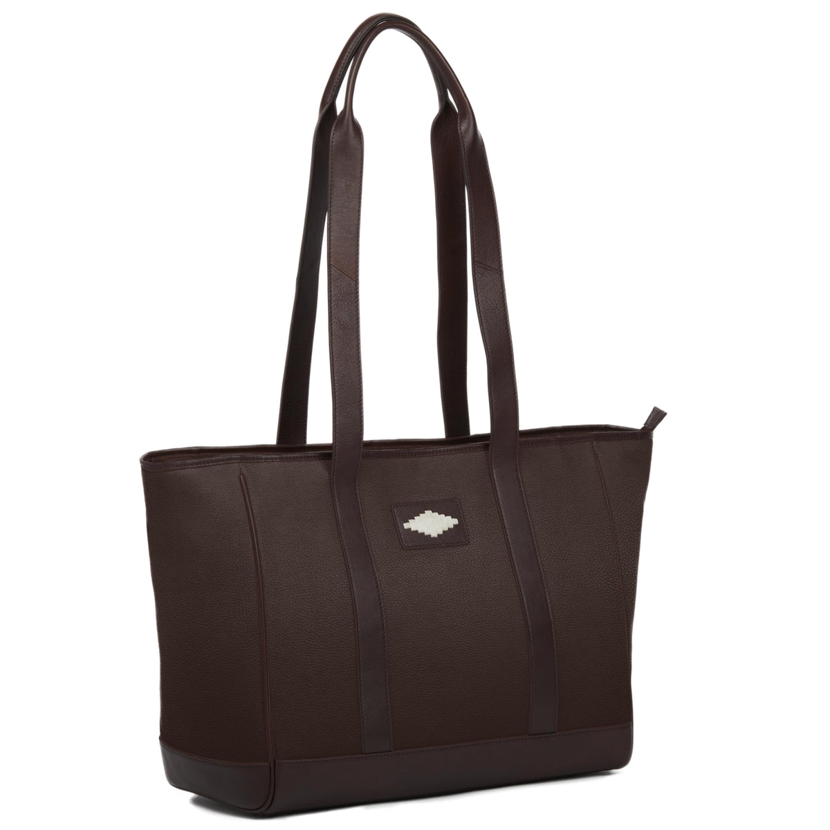 PAMPEANO Bolso tote bag - brown leather with cream stitching - image 5