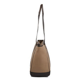 PAMPEANO Bolso tote bag - brown leather and sand canvas with cream stitching – alternative product view