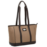 PAMPEANO Bolso tote bag - brown leather and sand canvas with cream stitching – interior and functional detail