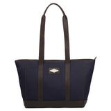 PAMPEANO Bolso tote bag - brown leather and navy canvas with cream stitching