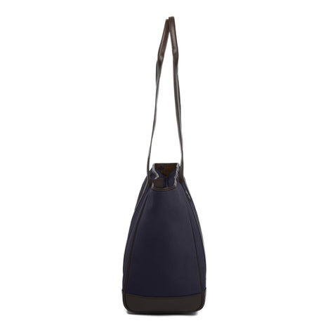 PAMPEANO Bolso tote bag - brown leather and navy canvas with cream stitching – alternative product view