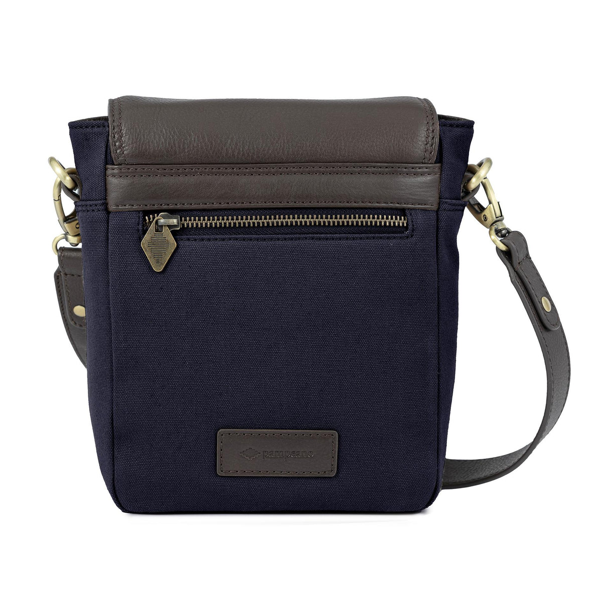PAMPEANO Bandolera crossbody bag - brown leather and navy canvas - image 3