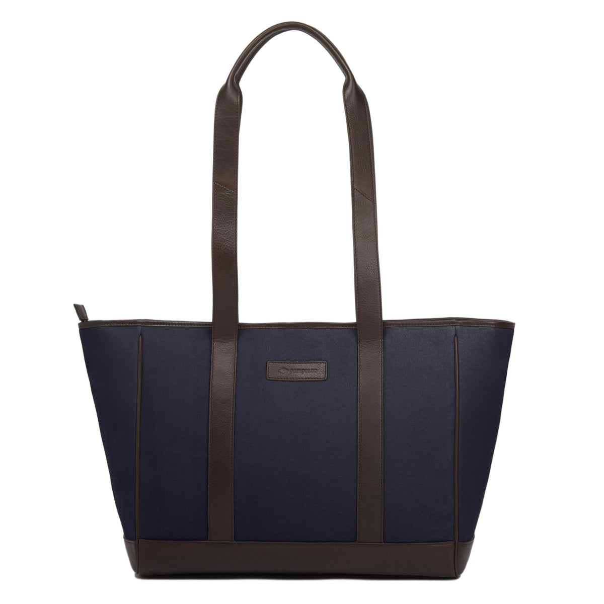 PAMPEANO Bolso tote bag - brown leather and navy canvas with cream stitching - image 3