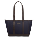PAMPEANO Bolso tote bag - brown leather and navy canvas with cream stitching - image 3