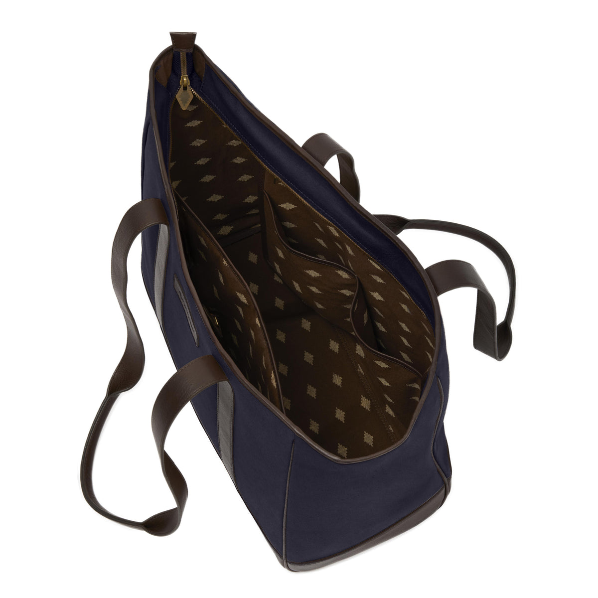 PAMPEANO Bolso tote bag - brown leather and navy canvas with cream stitching - image 4