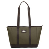 PAMPEANO Bolso tote bag - brown leather and forest canvas with cream stitching