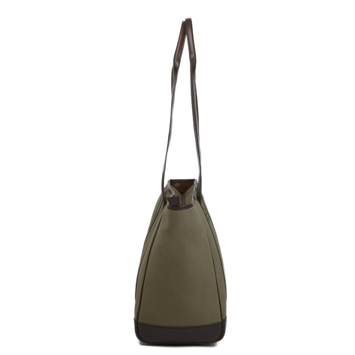 PAMPEANO Bolso tote bag - brown leather and forest canvas with cream stitching - image 2
